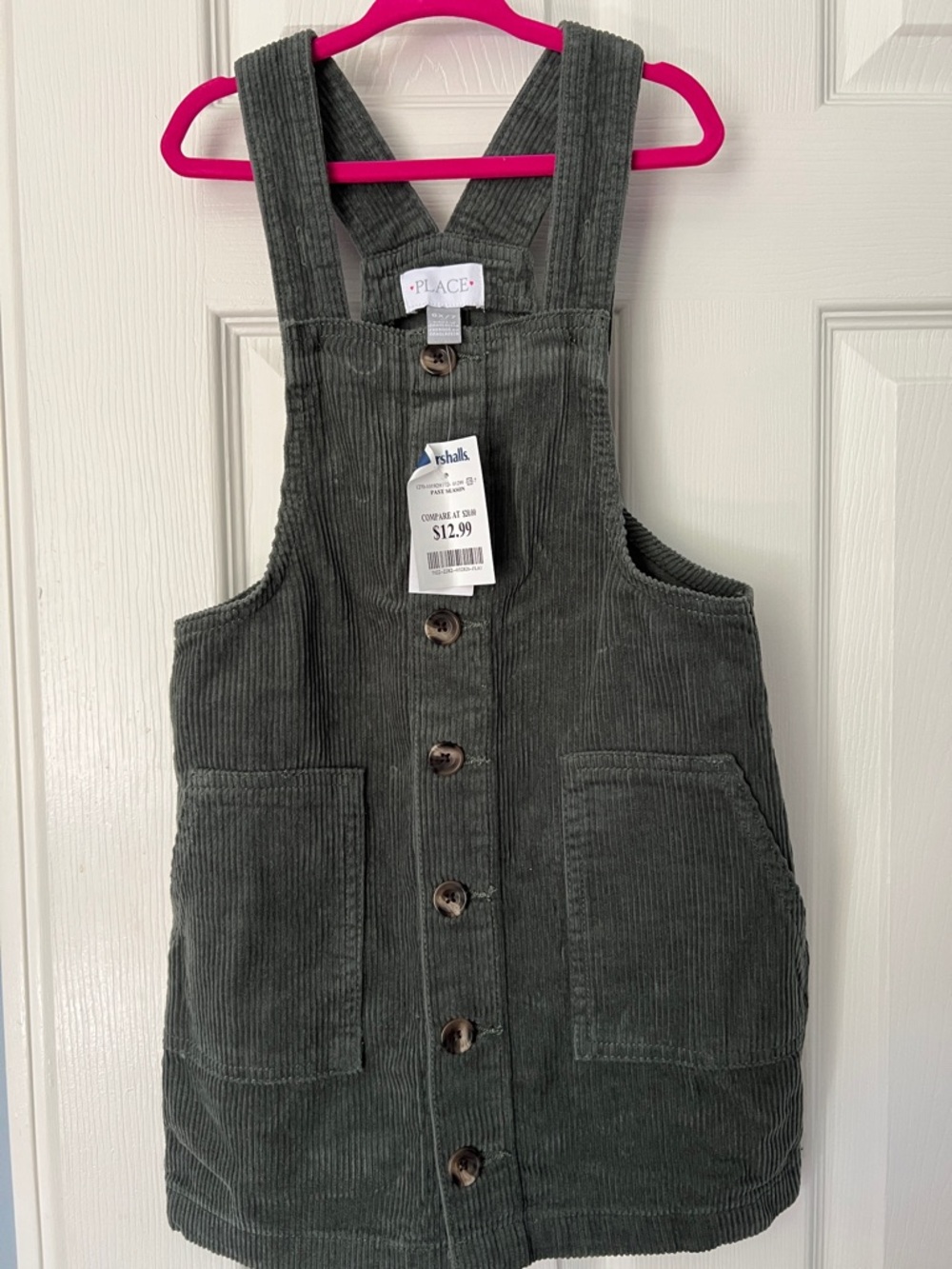 The CHILDREN'S PLACE Olive Green Corduroy Button-Front Pinafore Dress